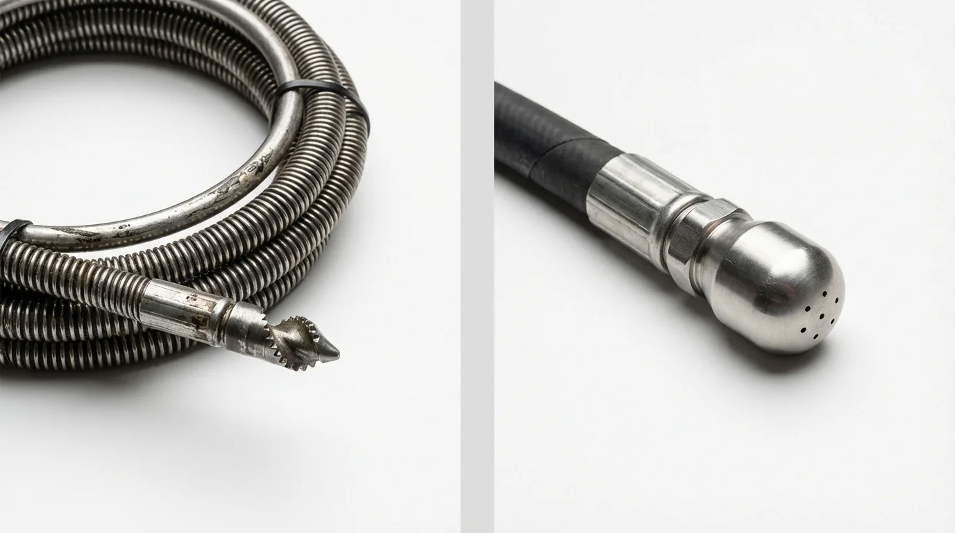 Drain snake cable and hydro jetting nozzle used for drain cleaning in Silvis, IL