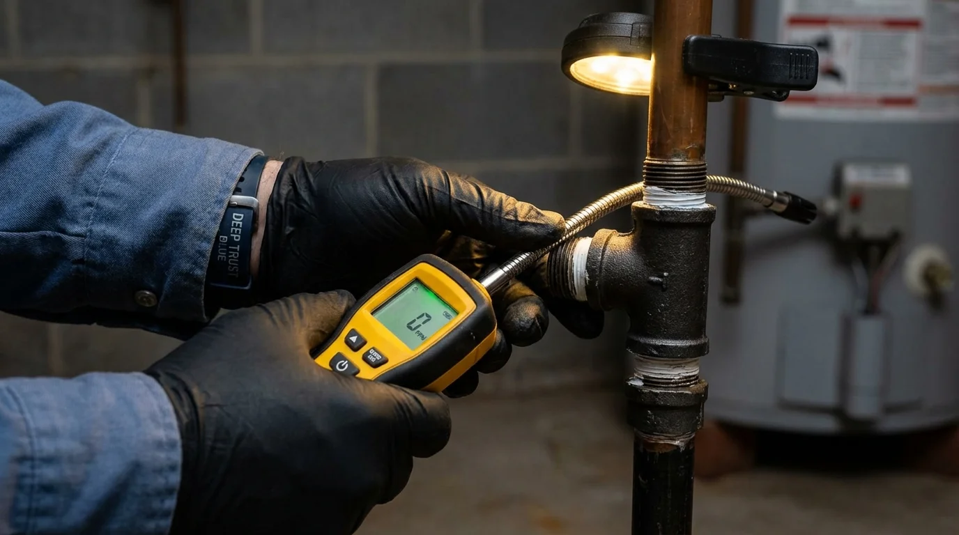 Gas leak detection with electronic sniffer by Johns Plumbing LLC in Silvis