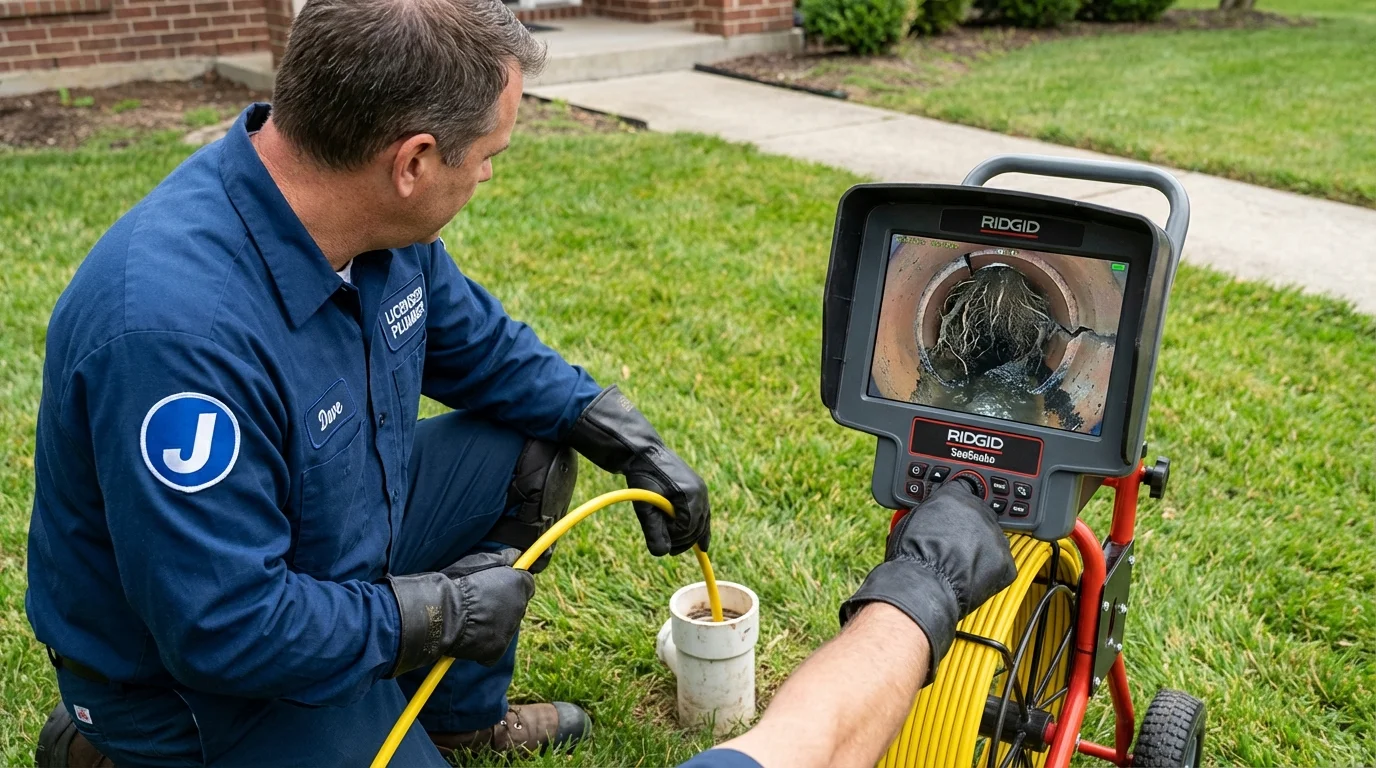 Sewer camera inspection being performed by Johns Plumbing LLC in Silvis