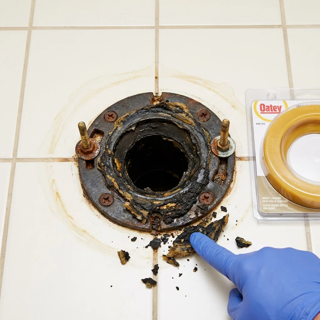 Failed wax ring showing water seepage at the base of a toilet in a Silvis, IL home
